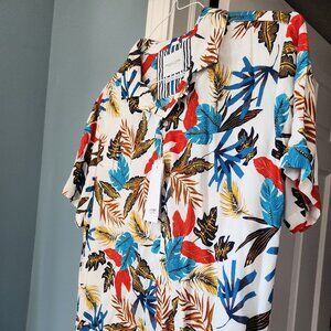 Denim & flower mens button down hawaiian style colorful shirt NWT